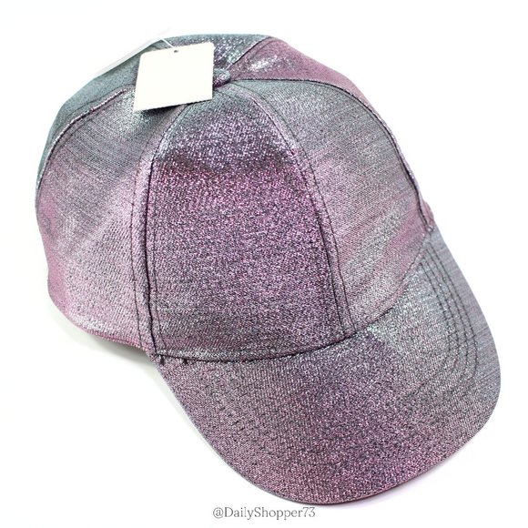 Primark Girls' Purple Blue Green Color Shift Glitter Woven Fabric Baseball Cap - Picture 3 of 7